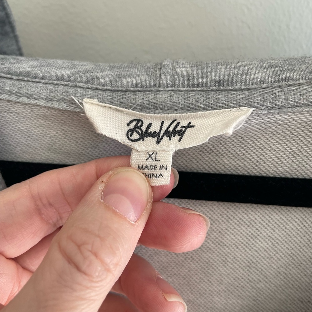 Blue Velvet Patchwork Hooded Sweatshirt in Light Gray - Picture 4 of 7